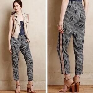 Anthropologie Hei Hei Lourinha Leaf Print Elastic Waist Jogger S Navy and White